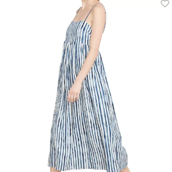 VINCE PAINTERLY STRIPE SLEEVELESS MIDI COASTAL BLUE DRESS sz 8 - Picture 3 of 4